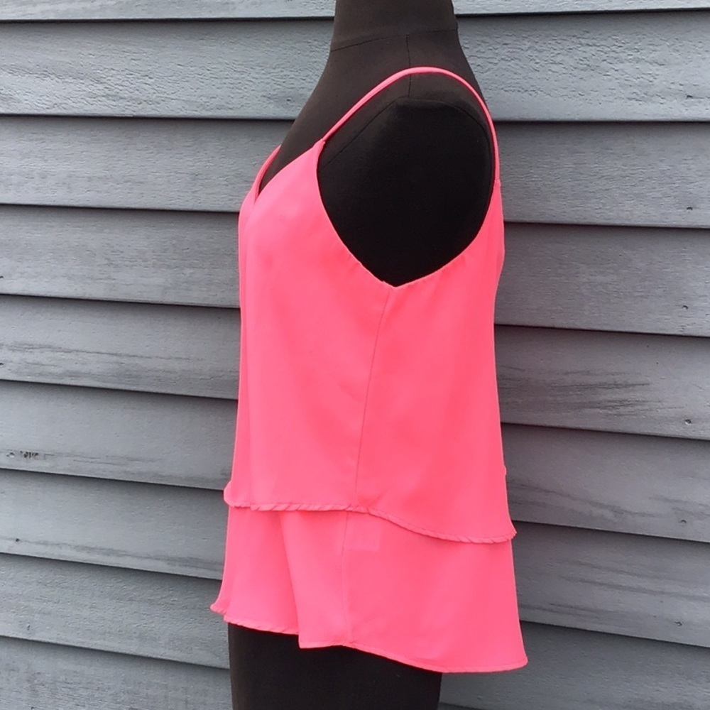 Annabella Neon Pink Double Layer Sheer Top Small - Picture 3 of 7